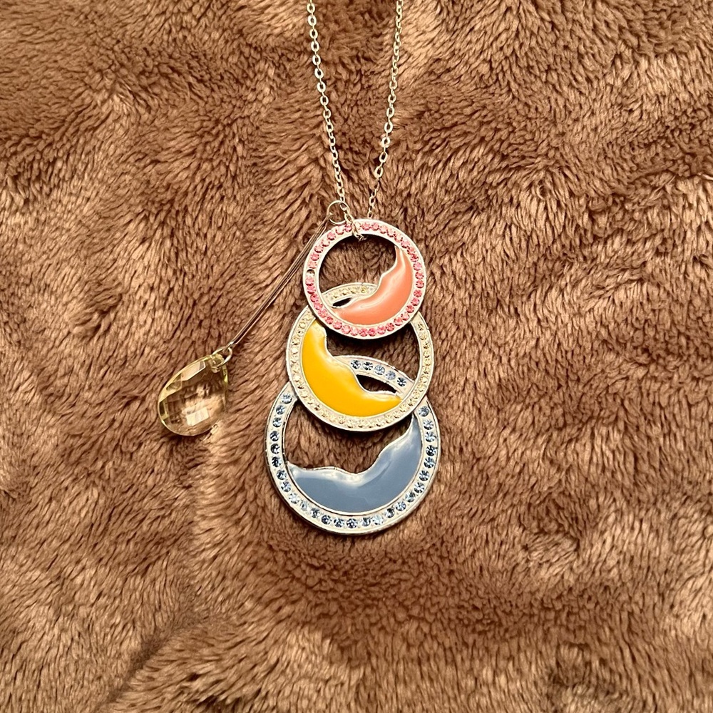 Whimsy Silver Ocean Wave Pendant Colourful Pastel Crystal Necklace